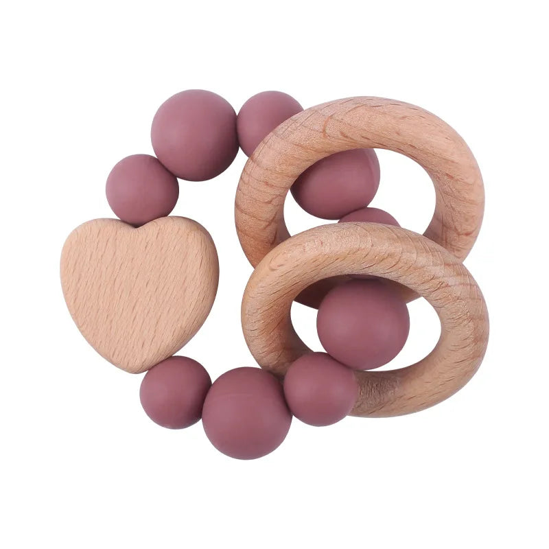 Personalised Silicone and beech wood teething ring - The Teething Co